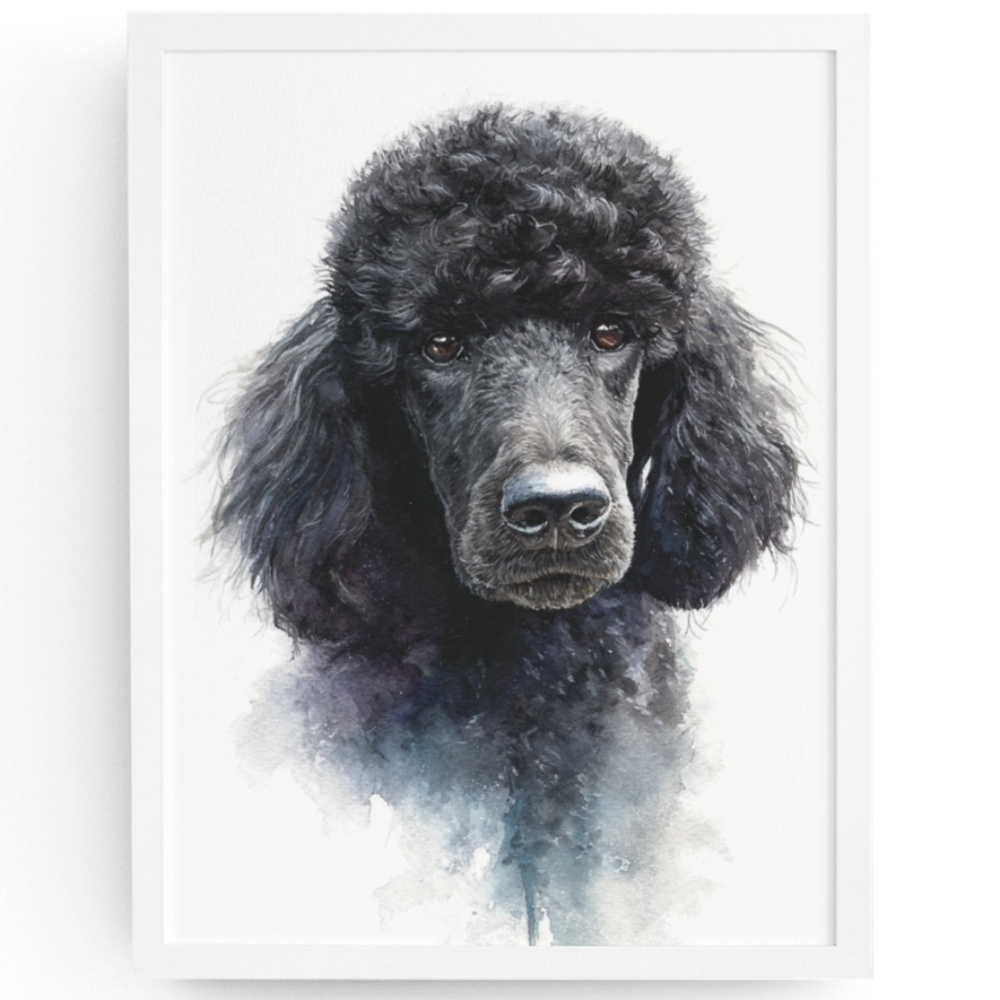 Watercolor Black Poodle Portrait Wall Art Print Poster, Unframed - Pet Artwork